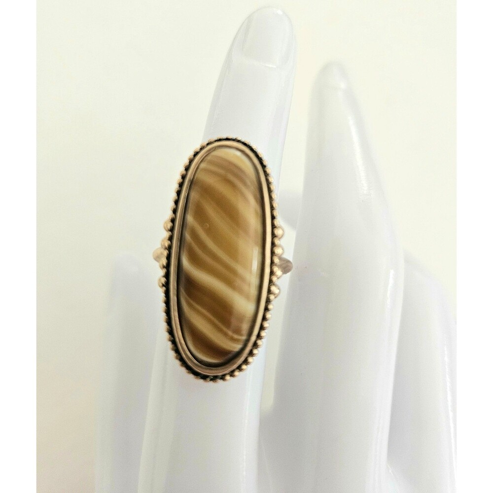 Vintage Avon 1978 Shimmering Sands Ring Brown Faux Agate Gold Tone Sz 5-6 Signed
